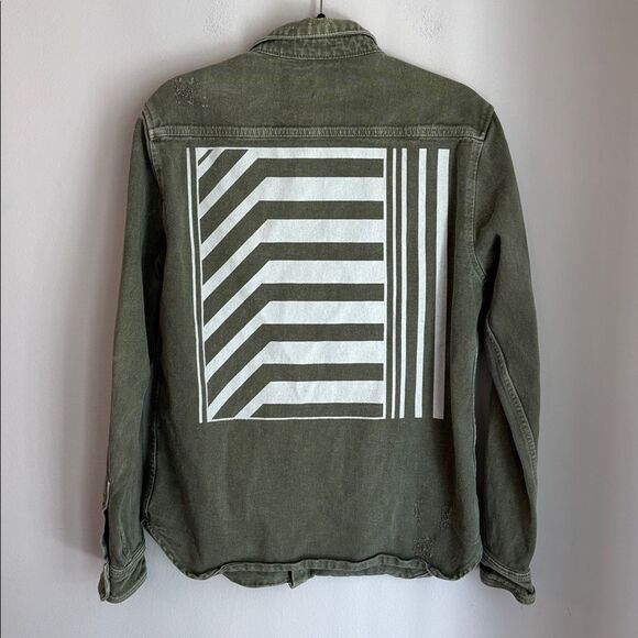 Zara Distressed heavy Jean Khaki Green Shirt Jacket Shacket men’s medium EUC! - Picture 9 of 9